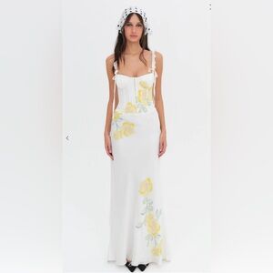 For Love And Lemons White and Yellow Asymmetrical Dress